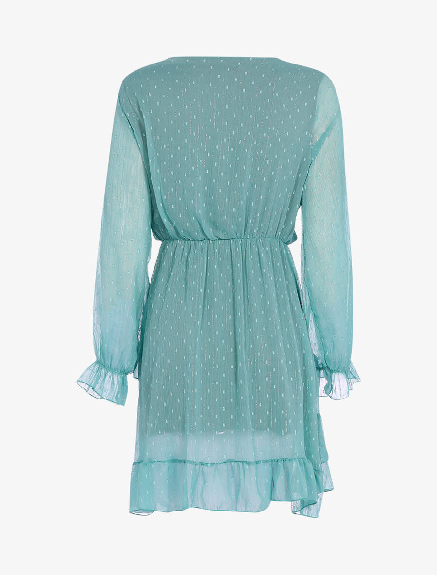 Robe volantée à pois brodés - Turquoise - 2