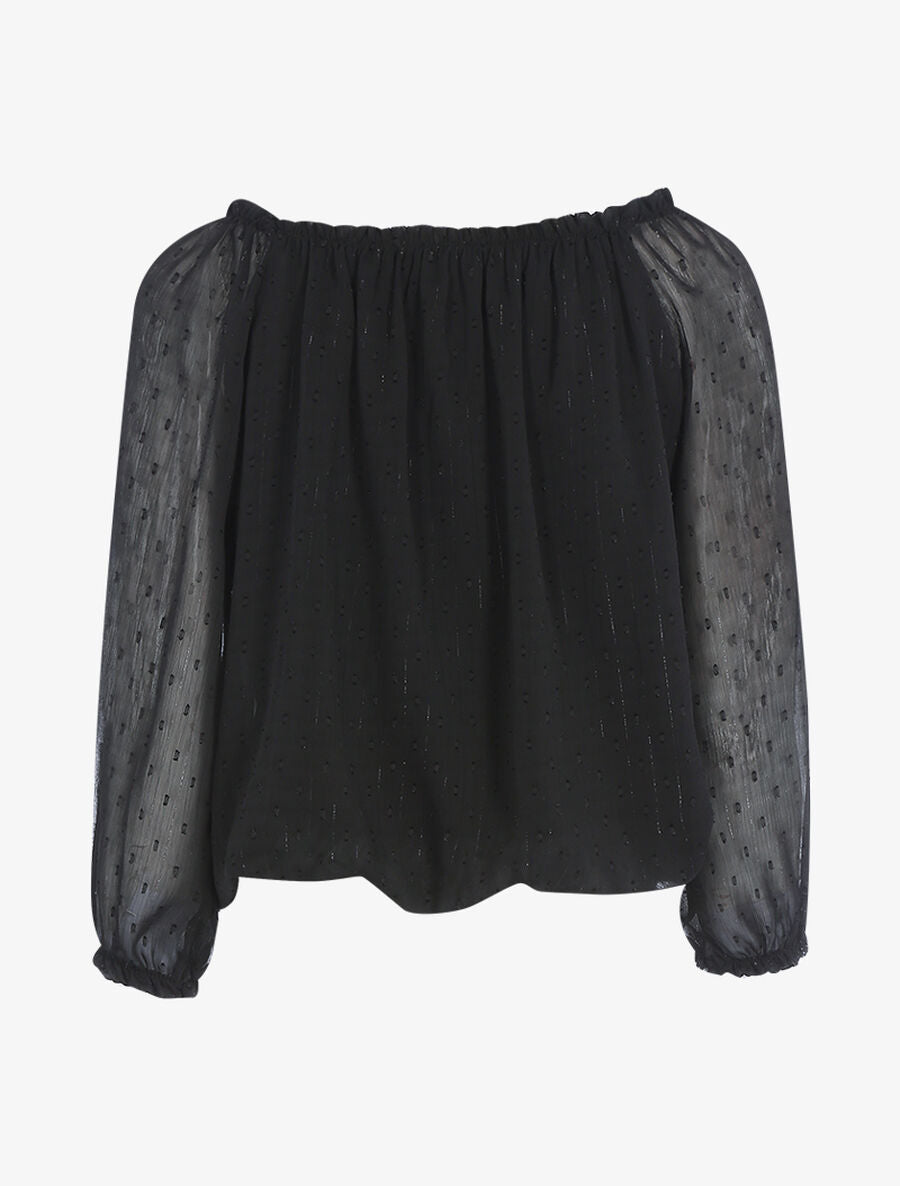 Blouse col élastiqué en voile fin - Noir - 2