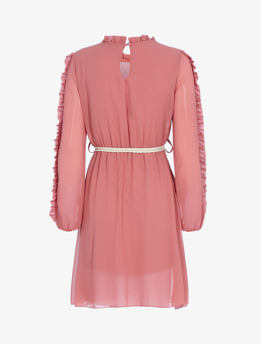 Robe en voile fin et manches volantées - Rose foncé - 2