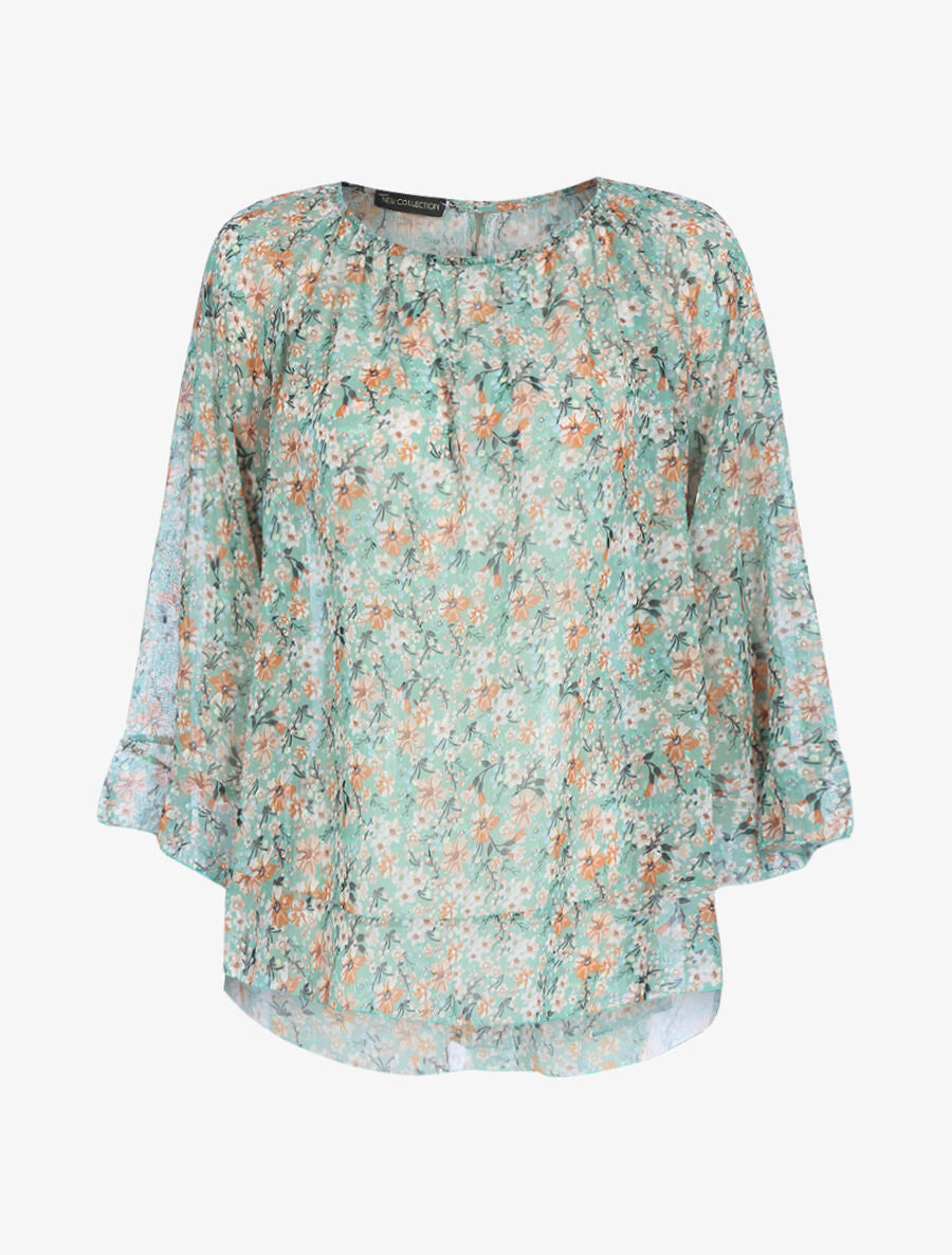 Blouse fluide transparente imprimé - Vert d&