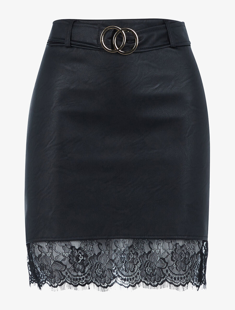 Jupe simili bordure dentelle - Noir | Stand-Prive, image size:900x1186