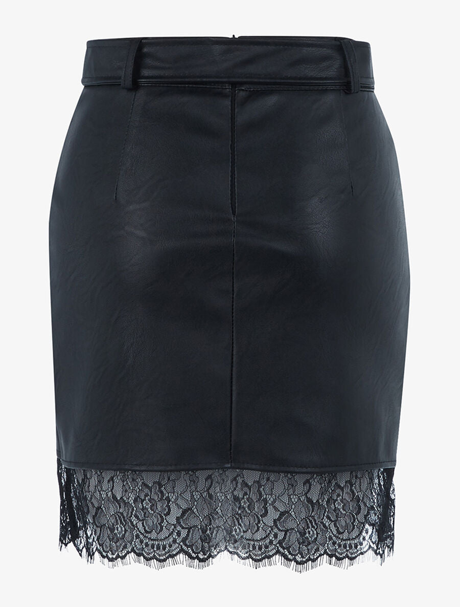 Jupe simili à bord dentelle - Noir - 2