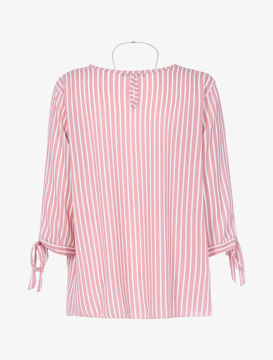 Blouse rayée avec sautoir - Rose/blanc - 2