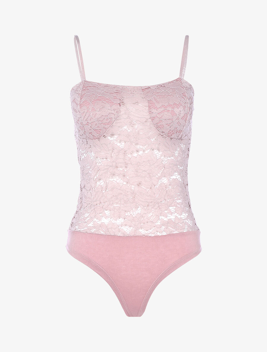 Body en dentelle festonnée - Rose - 1