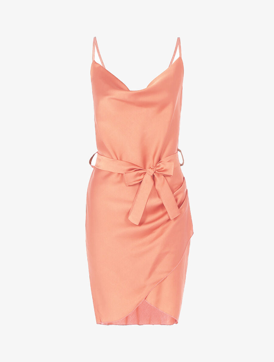 Robe satinée coupe portefeuille - Orange - 1