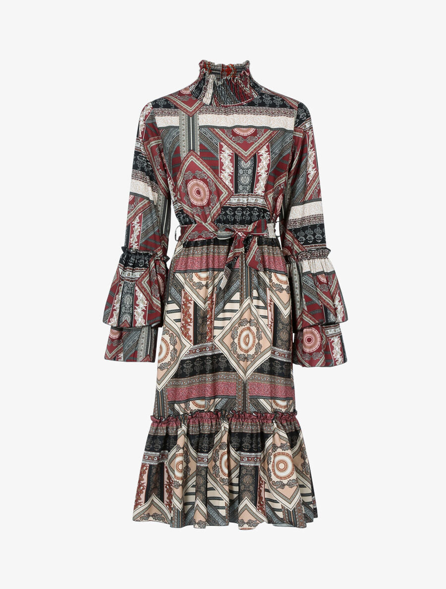 Robe volantée à col montant - Noir - 1