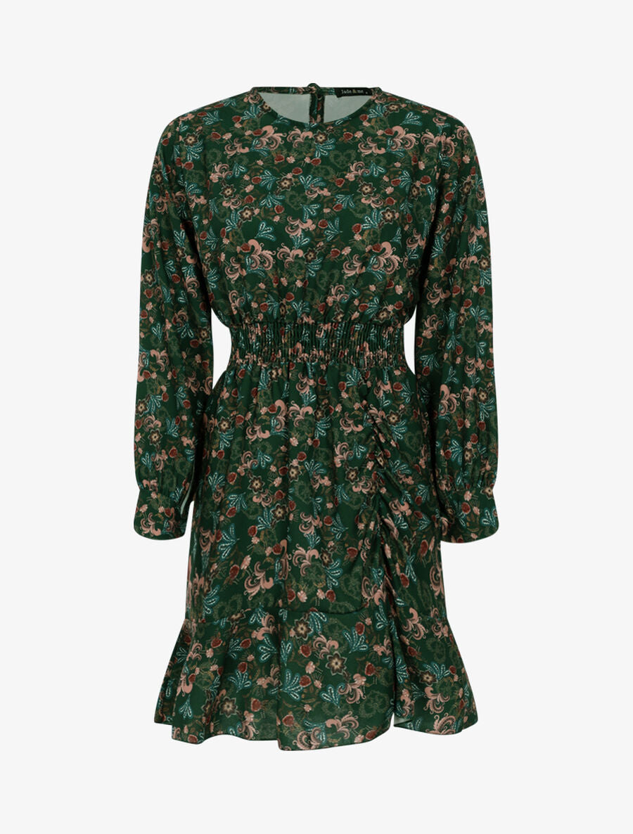Robe courte à imprimé baroque fleuri - Vert - 1