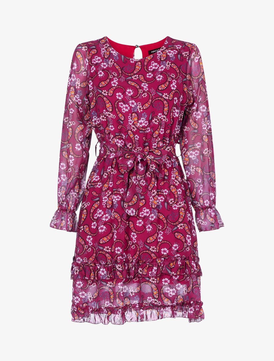 Robe volantée à imprimé fleuri - Rouge cerise - 1