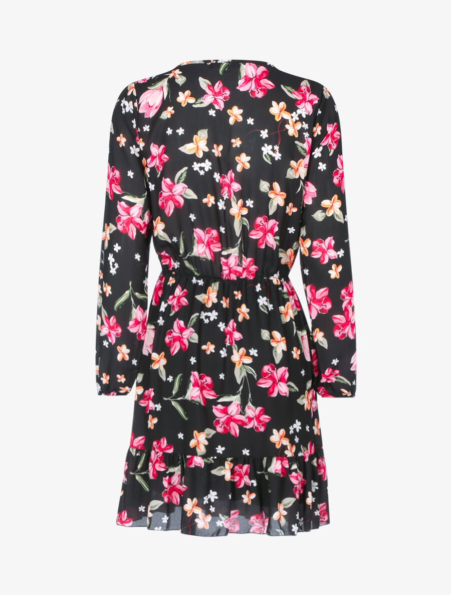 Robe fleurie à buste ajouré - Noir - 2