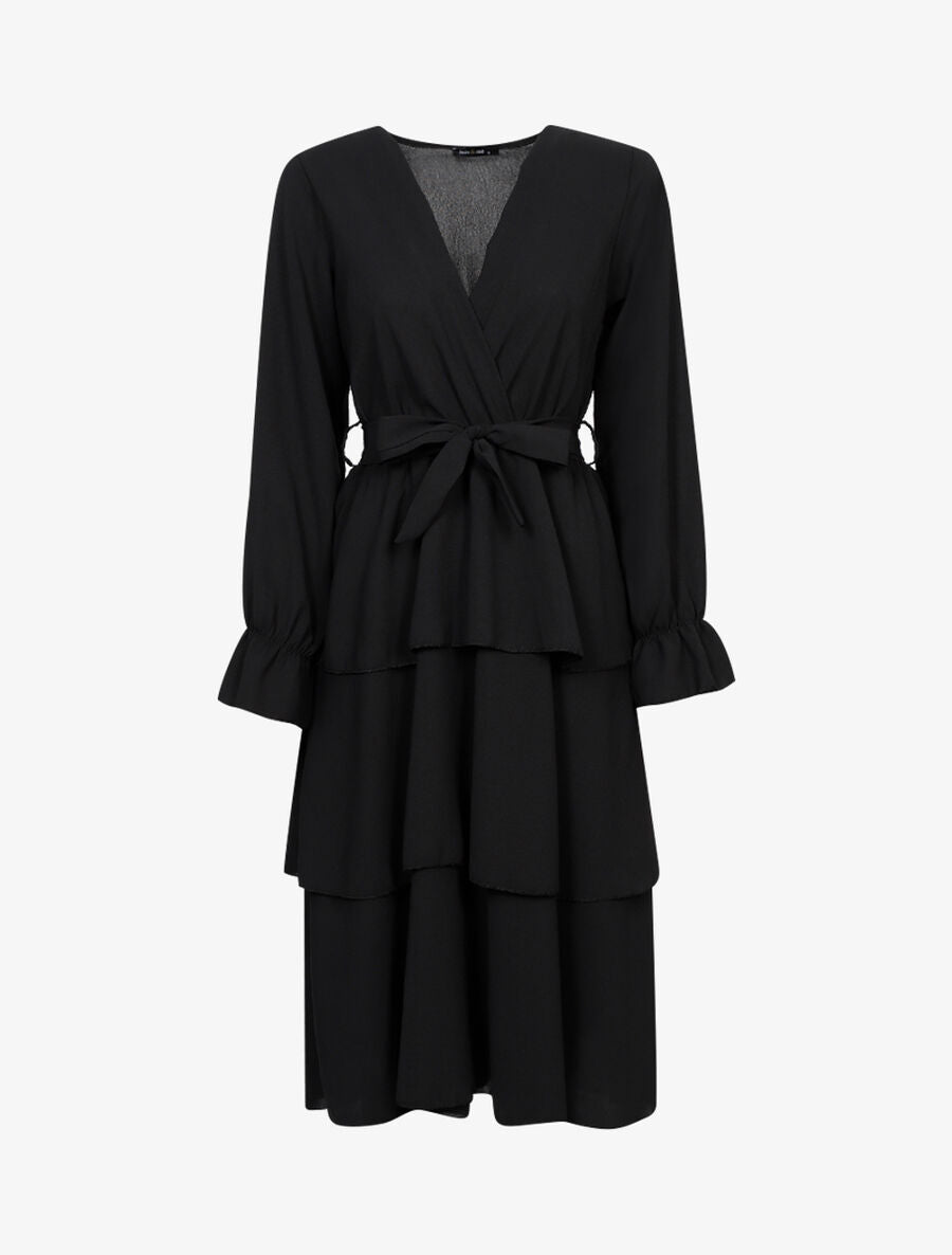Robe mi longue volantée - Noir - 1