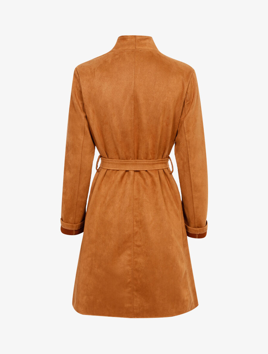 Manteau oversize en suédine - Camel - 2