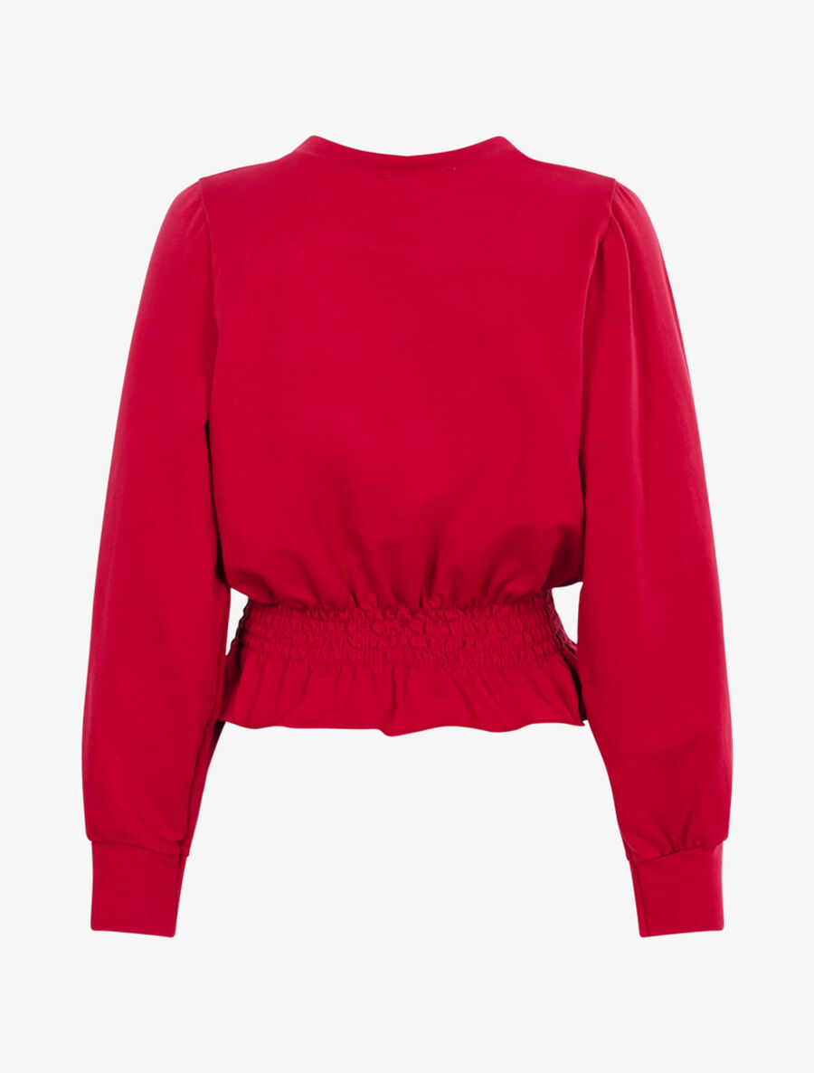 Top volanté style sweat shirt - Rouge cerise - 2