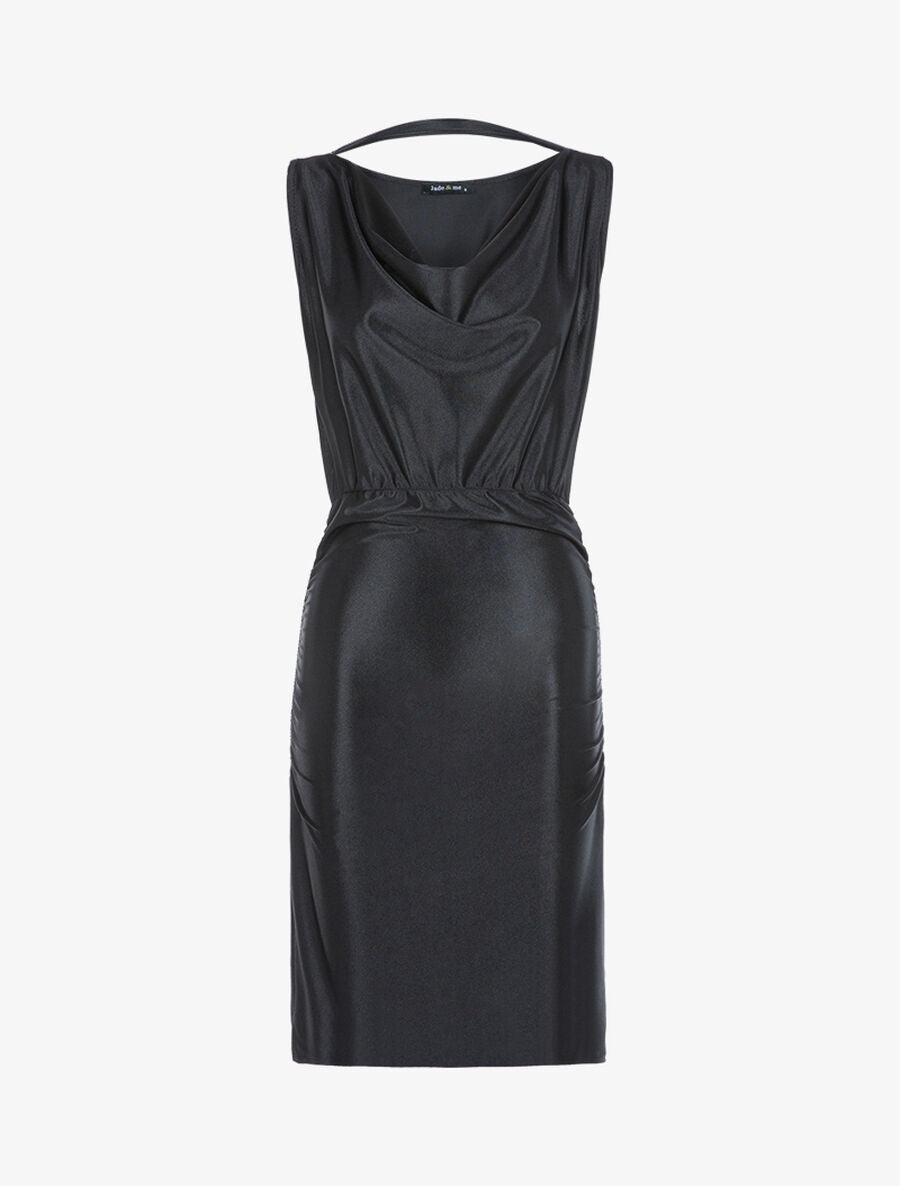Robe satinée à col bénitier - Noir - 1