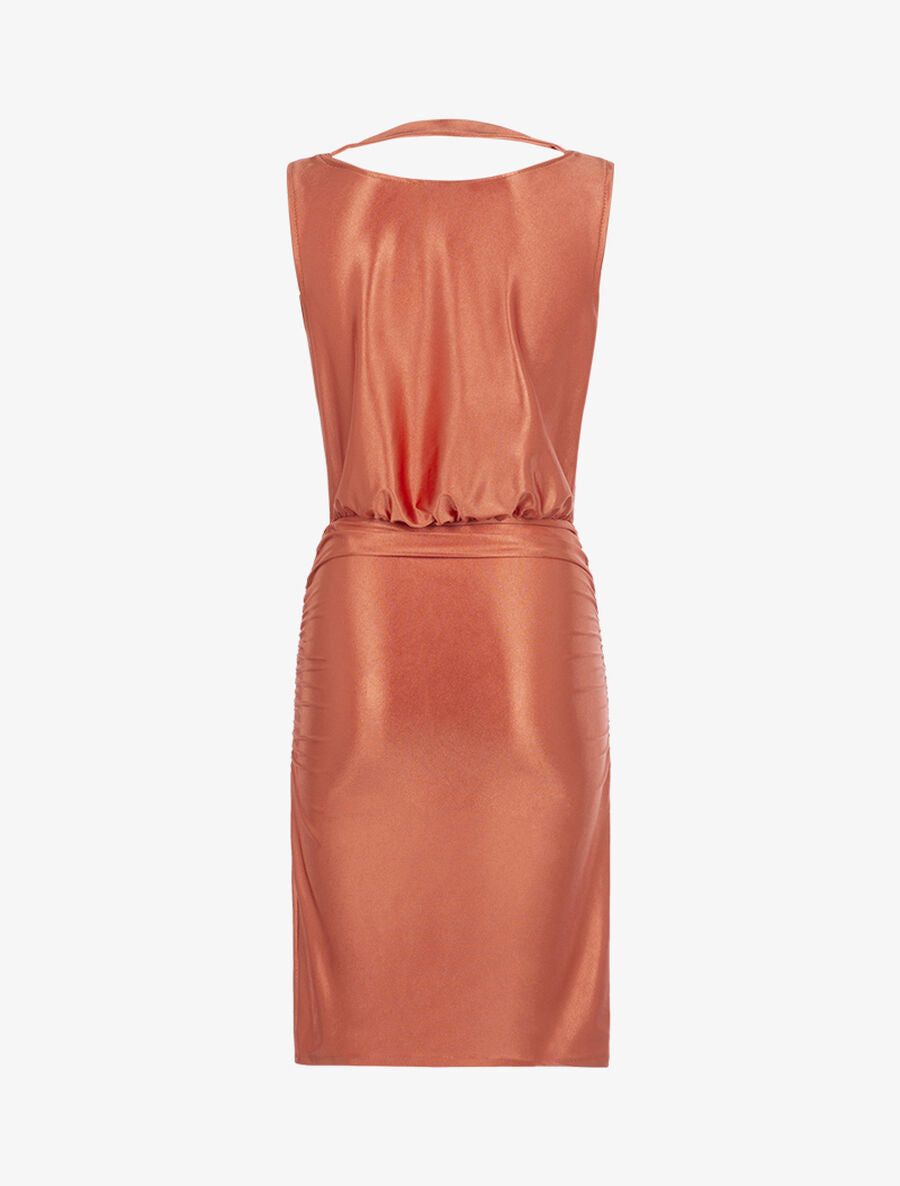 Robe satinée à col bénitier - Orange - 2