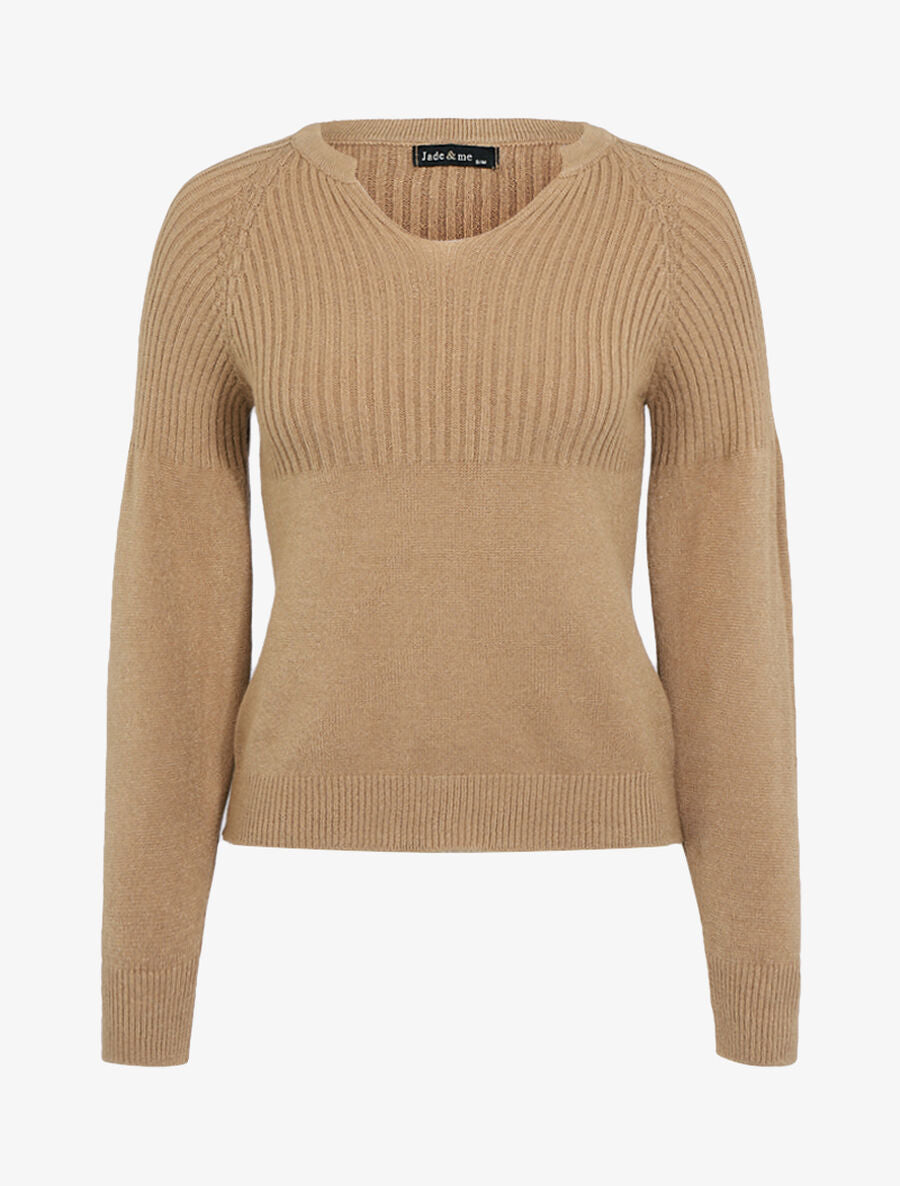 Pull court en maille douce - Camel - 1