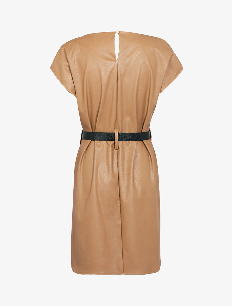Robe coupe droite en simili - Camel - 2