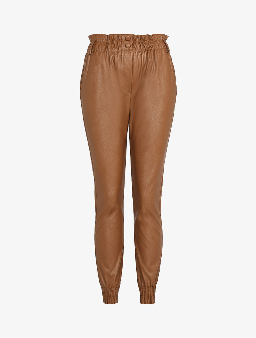 Pantalon carotte en simili - Camel - 1