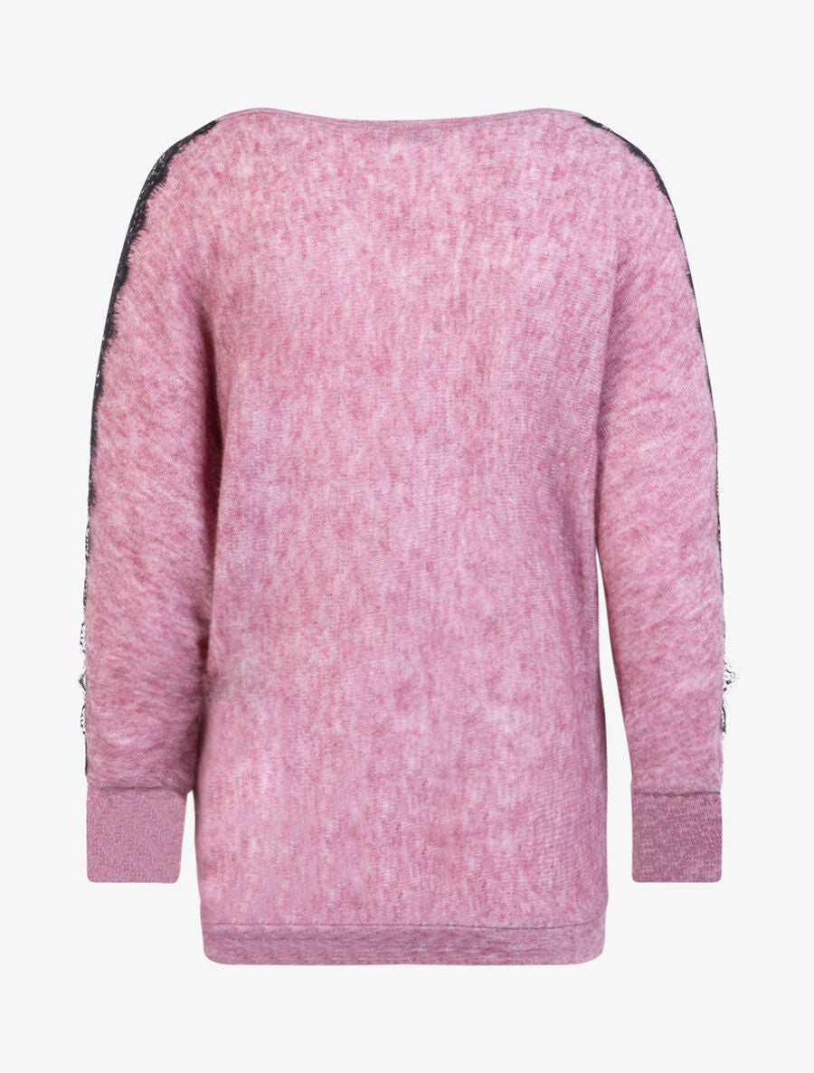 Pull à empiècements en dentelle ajourée - Rose - 2