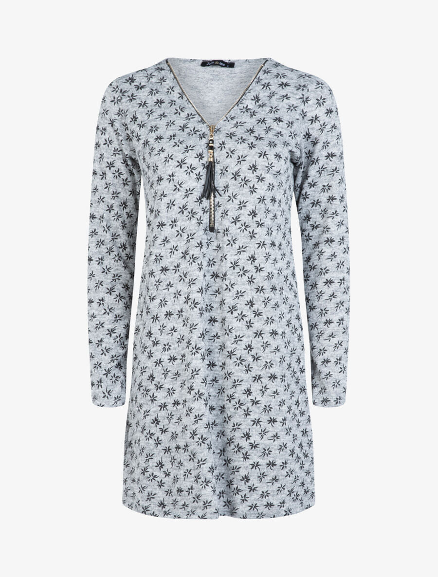 Robe en maille à imprimé petites fleurs - Gris clair - 1
