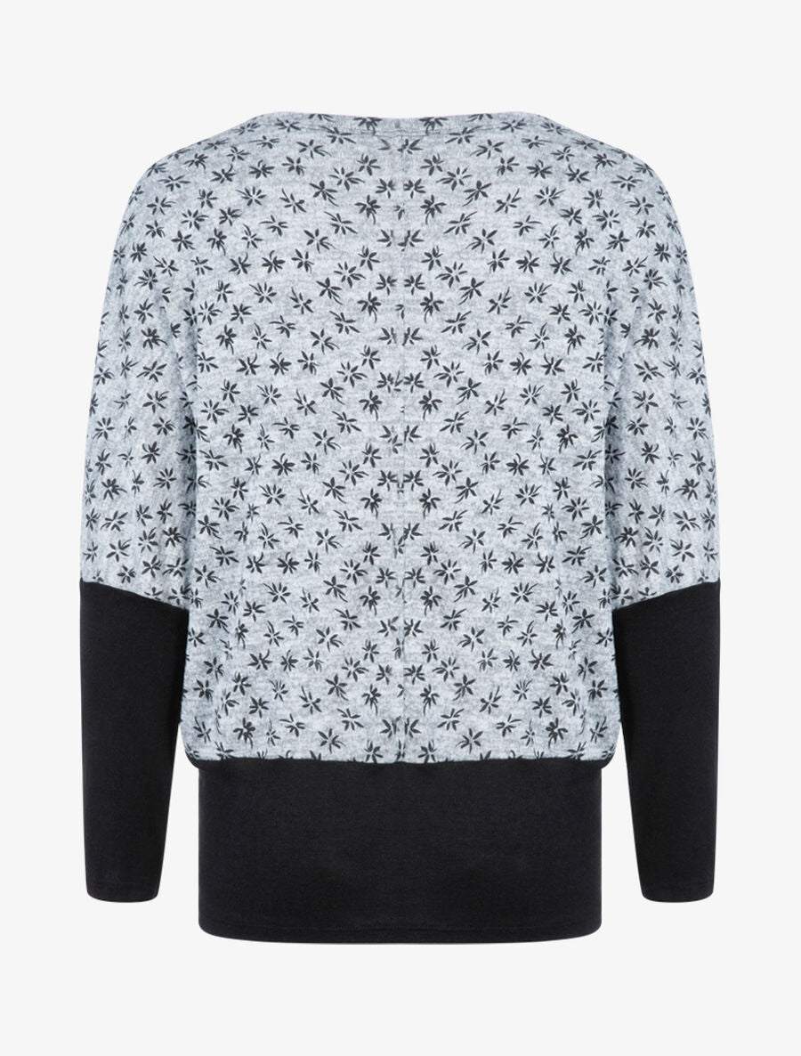 Pull chauve souris à imprimé petites fleurs - Gris clair - 2