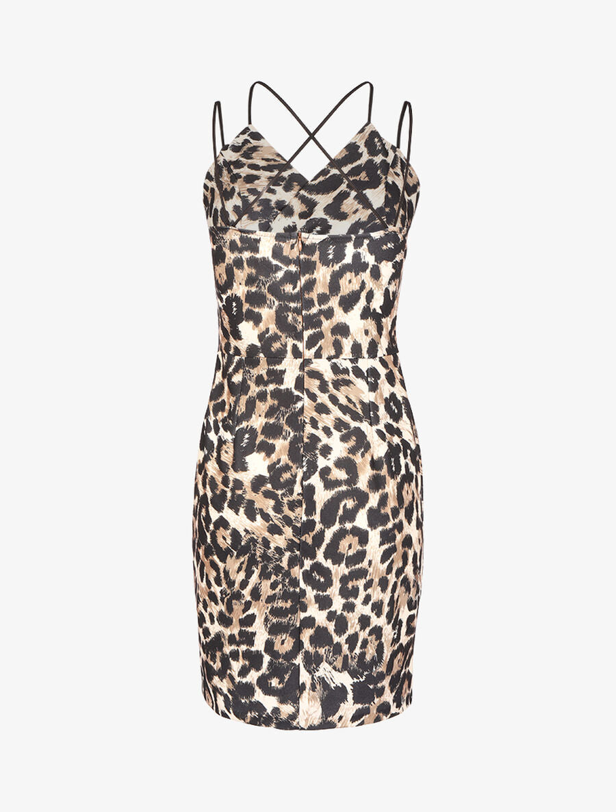 Robe à ventre ajouré et imprimé animal - Beige - 2