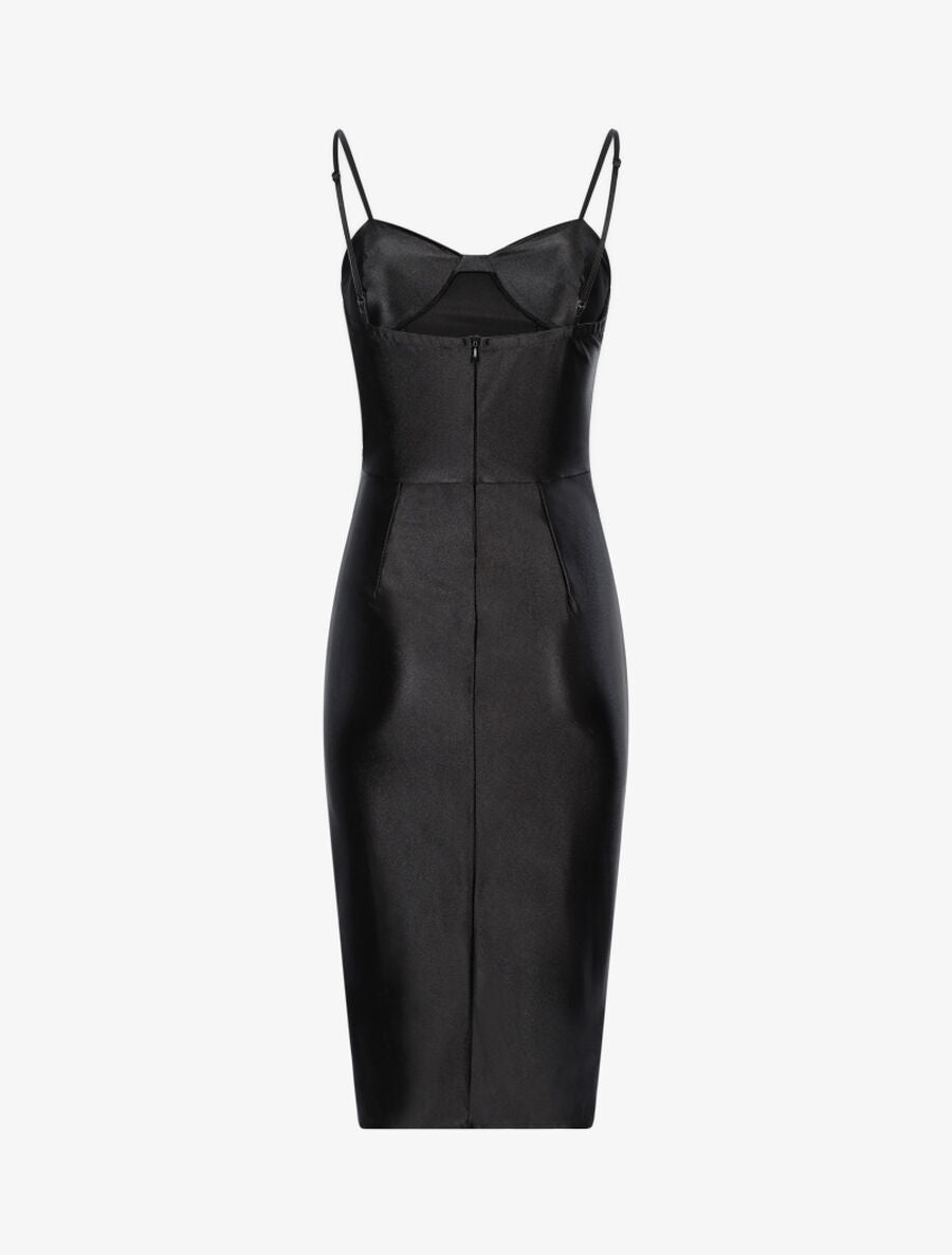 Robe satinée échancrée à plis - Noir - 2