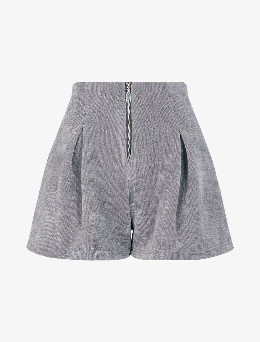 Short taille haute en velours côtelée - Gris clair - 1