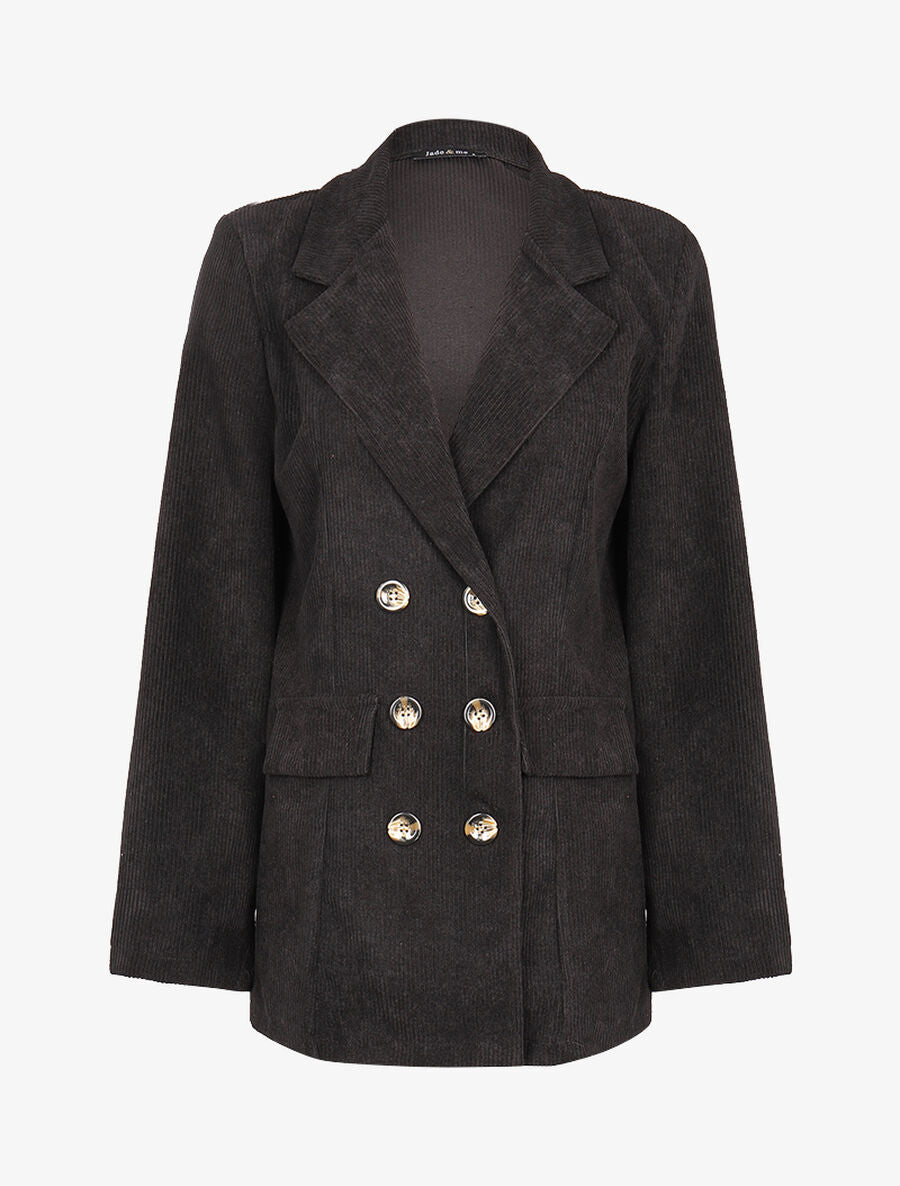 Blazer en velours côtelé - Noir - 1