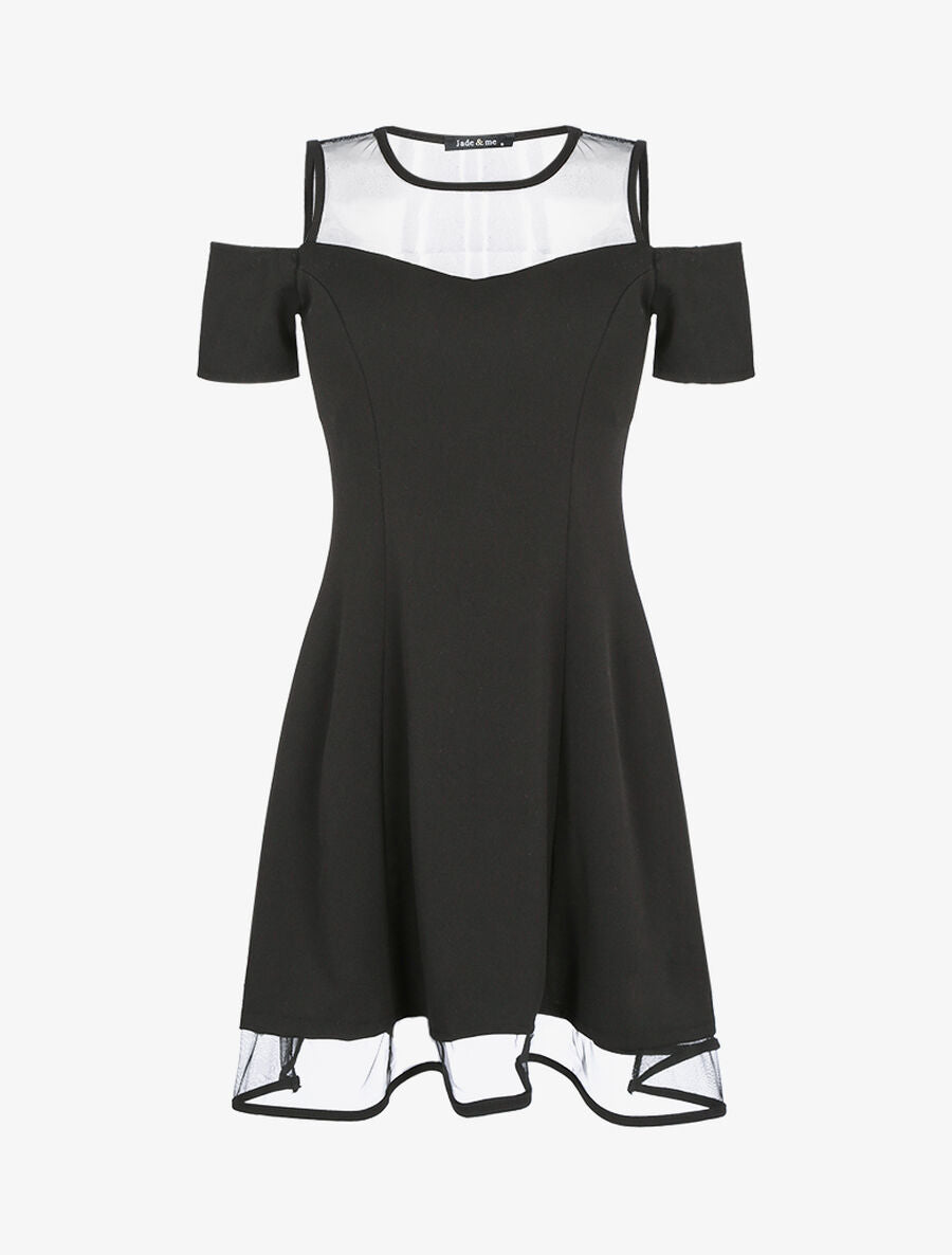 Robe à épaules dénudées et résille - Noir - 1