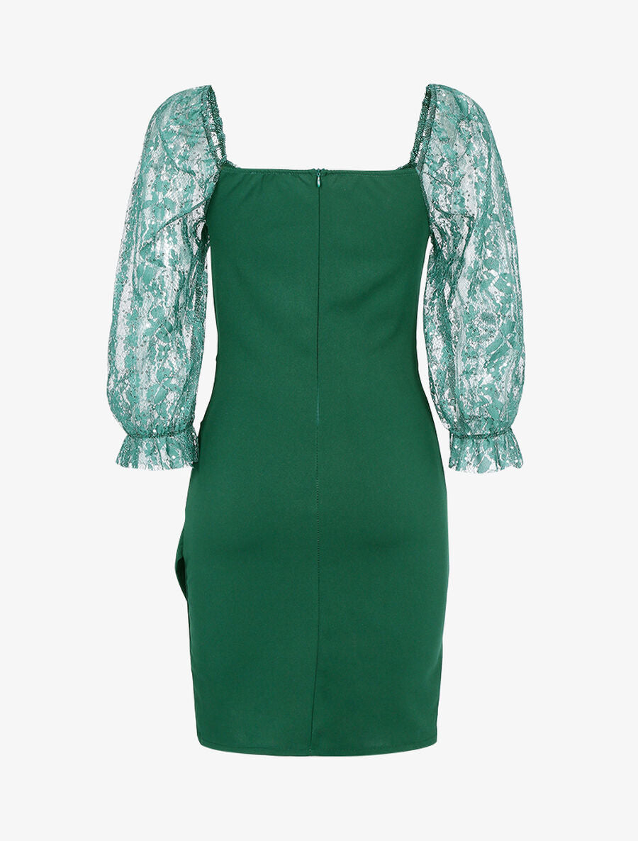 Robe en dentelle et sequins - Vert - 2