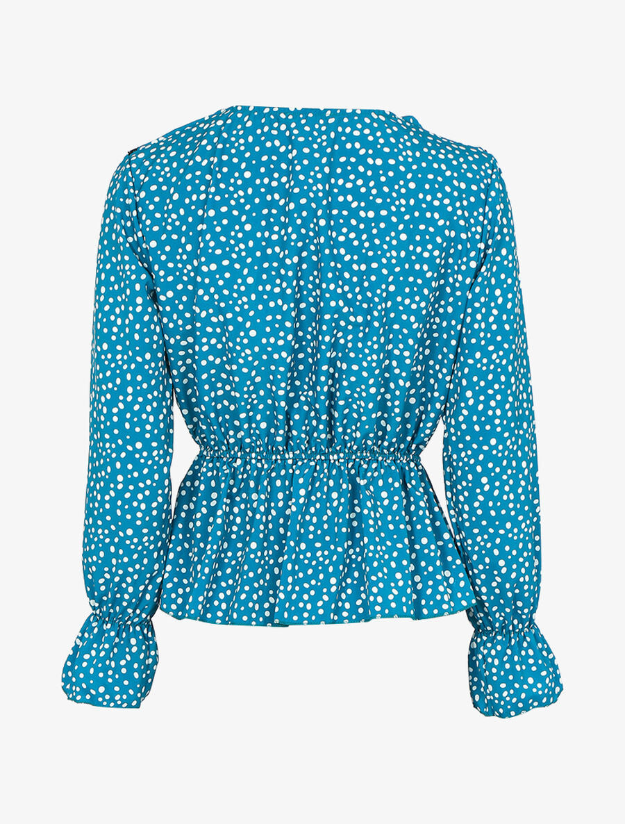 Blouse à jabot imprimé à pois - Turquoise - 2