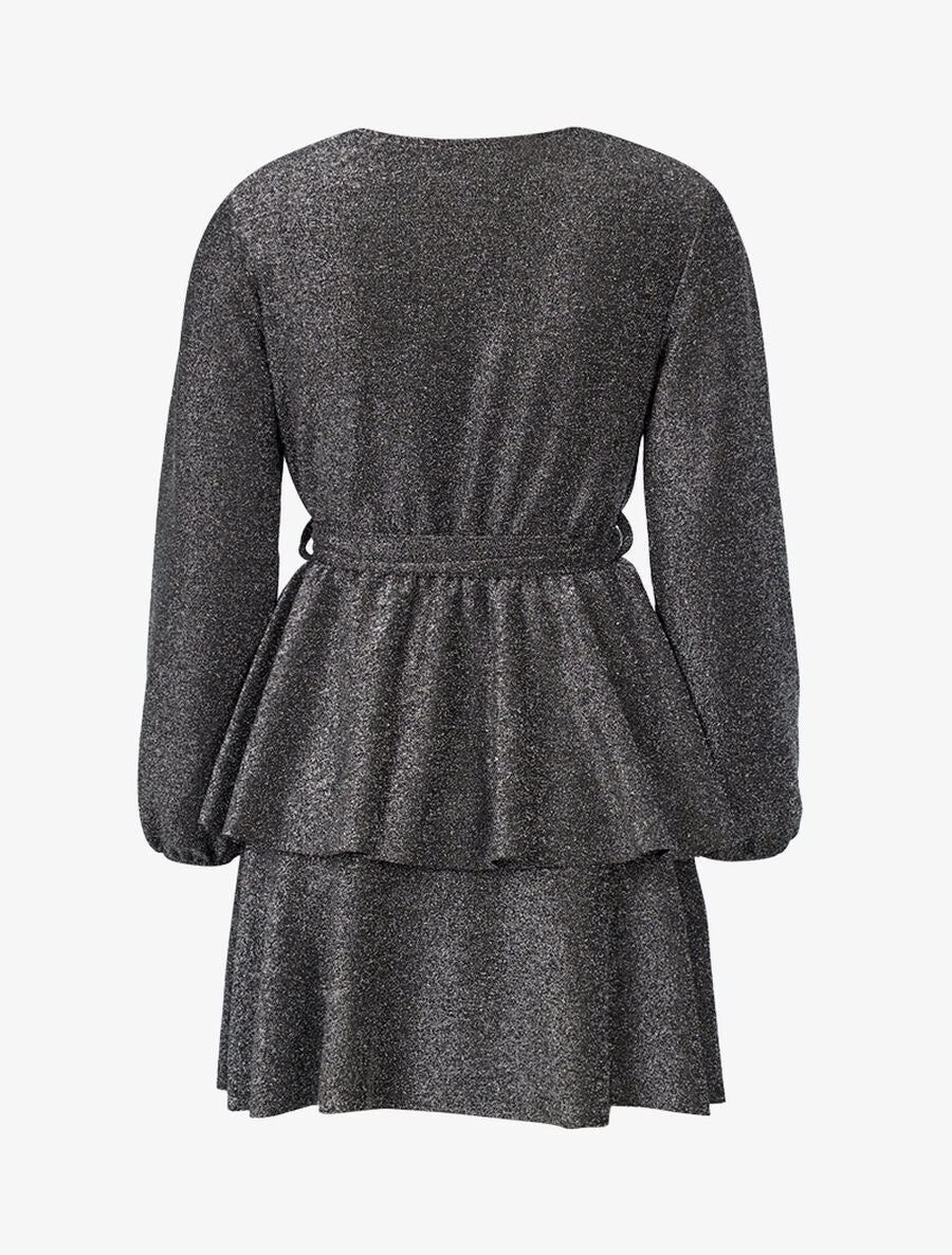 Robe pailletée à bas volanté - Argent - 2
