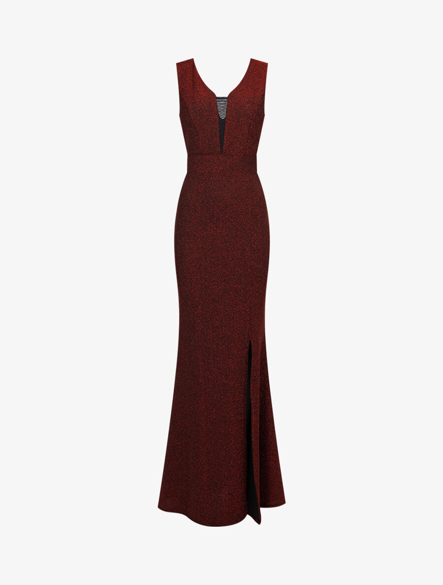 Robe sirène pailleté à décolleté transparent - Rouge - 1