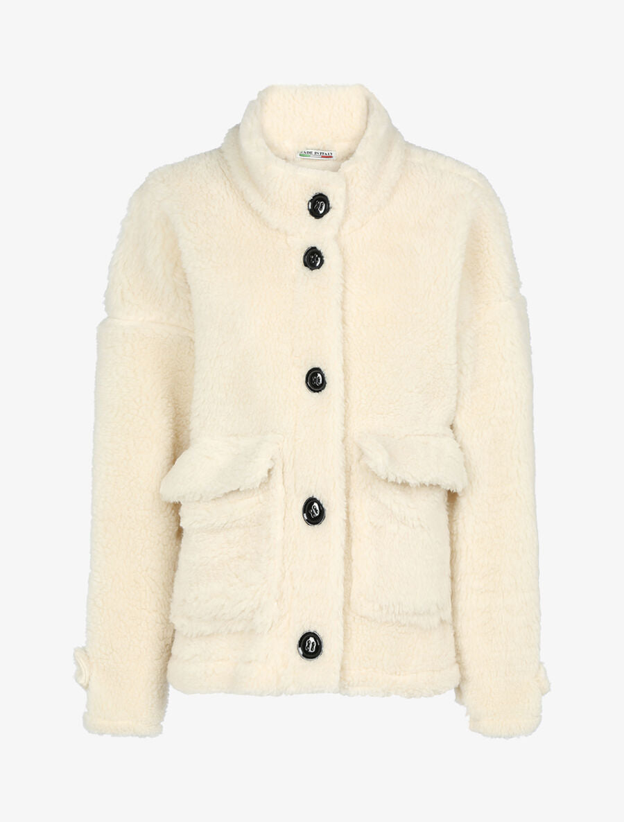 Manteau duveteux à boutons - Beige - 1
