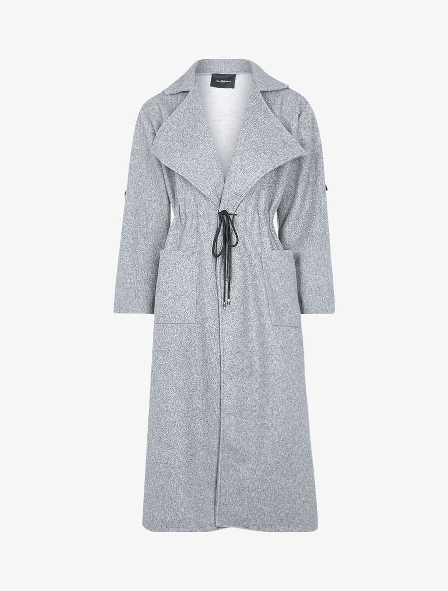Manteau long à cordons de serrage - Gris clair - 1