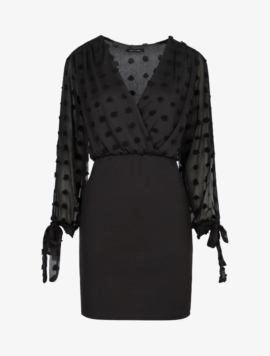 Robe fourreau à buste empiécé de ronds - Noir - 1