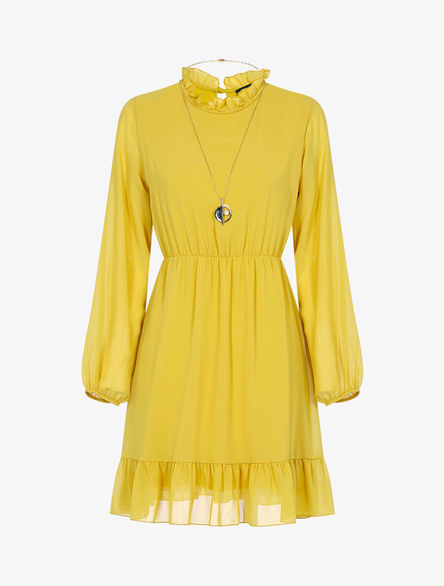 Robe volantée à col montant - Jaune - 1