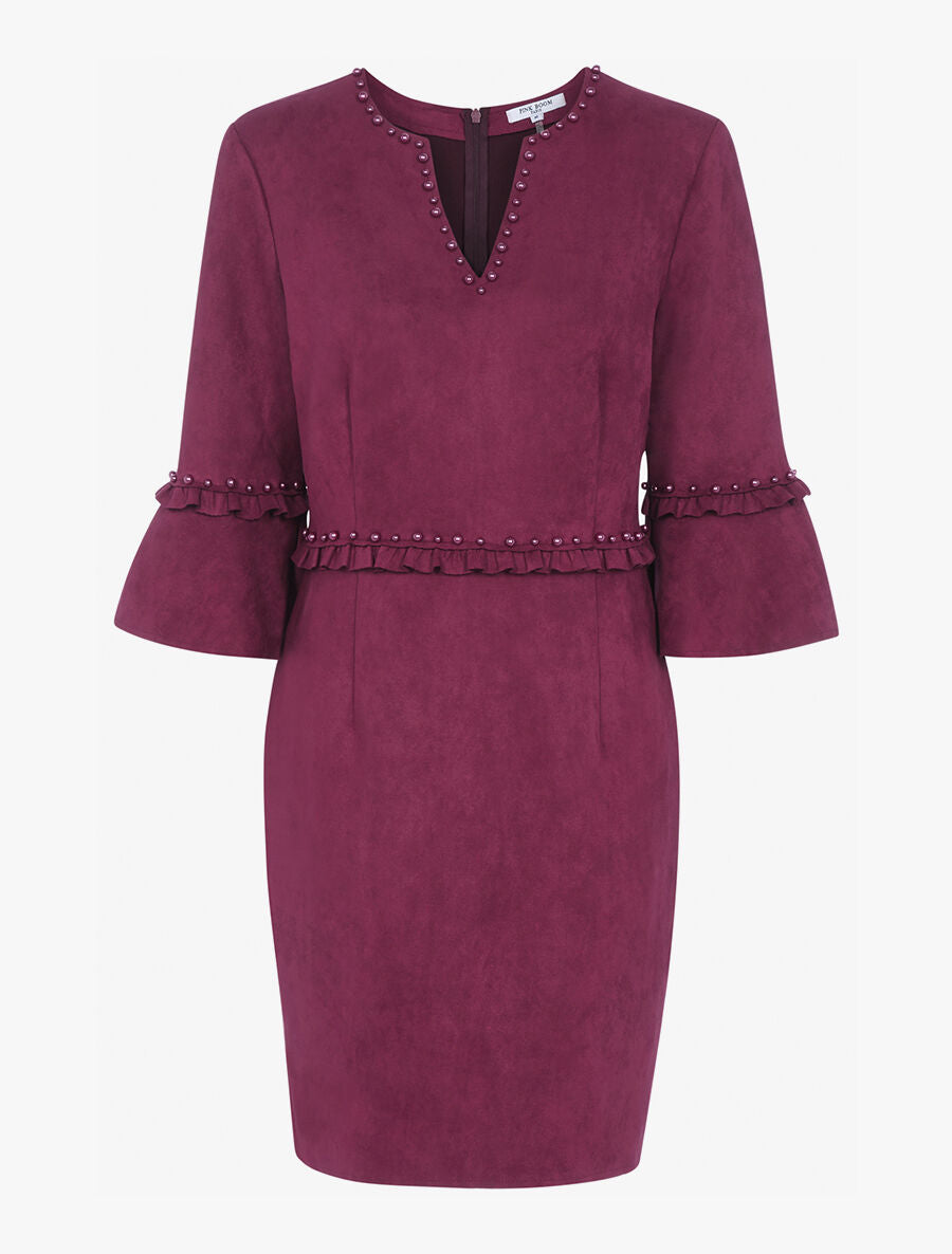 Robe en suédine à volants et perles - Lie de vin - 3