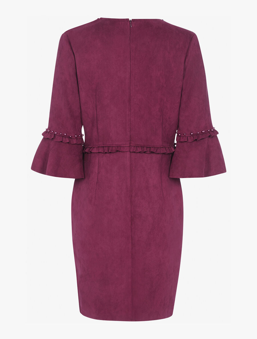 Robe en suédine à volants et perles - Lie de vin - 2