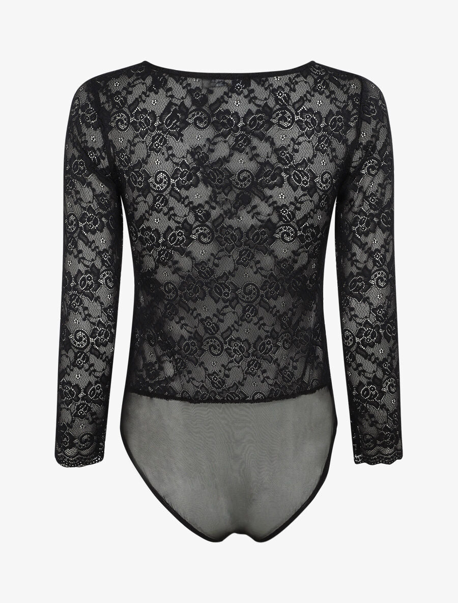 Body transparent à empiècements dentelle - Noir - 2