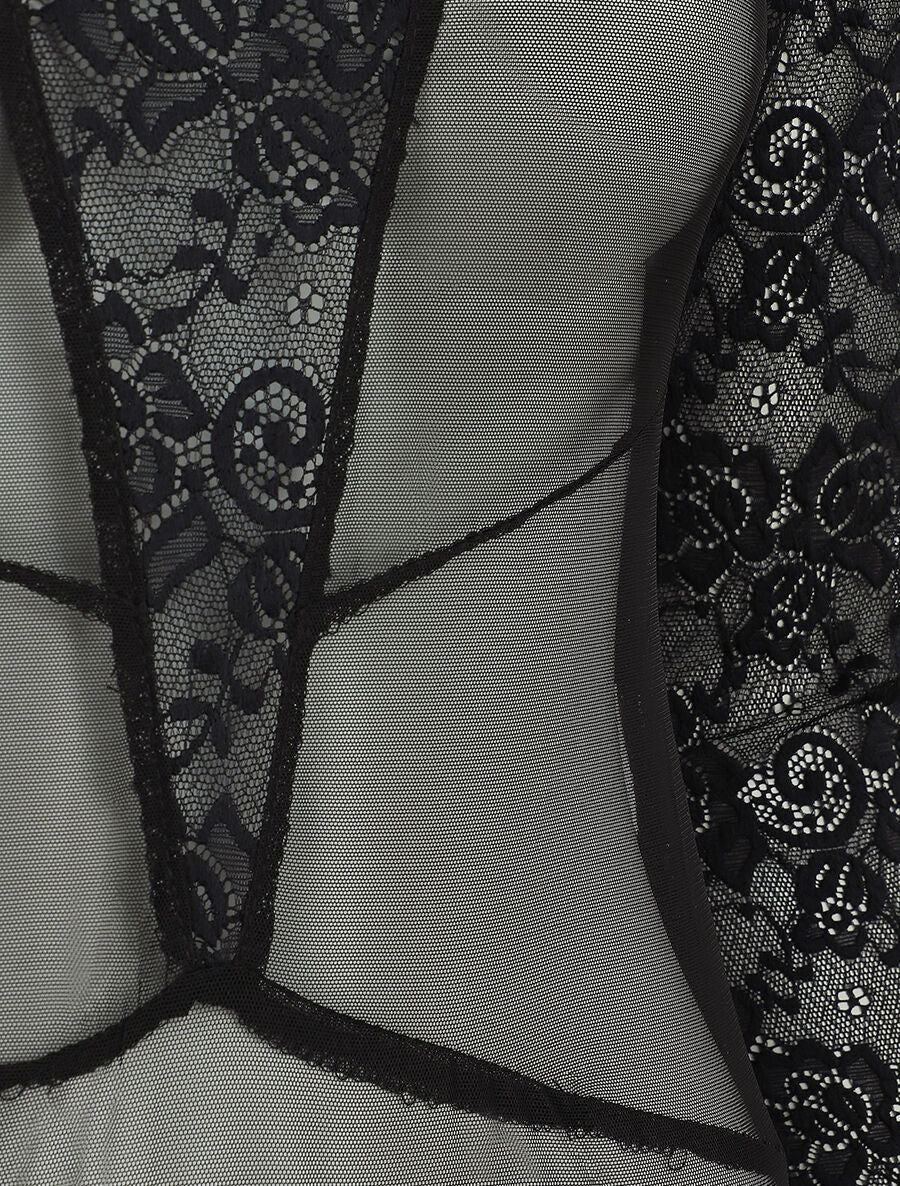 Body transparent à empiècements dentelle - Noir - 3