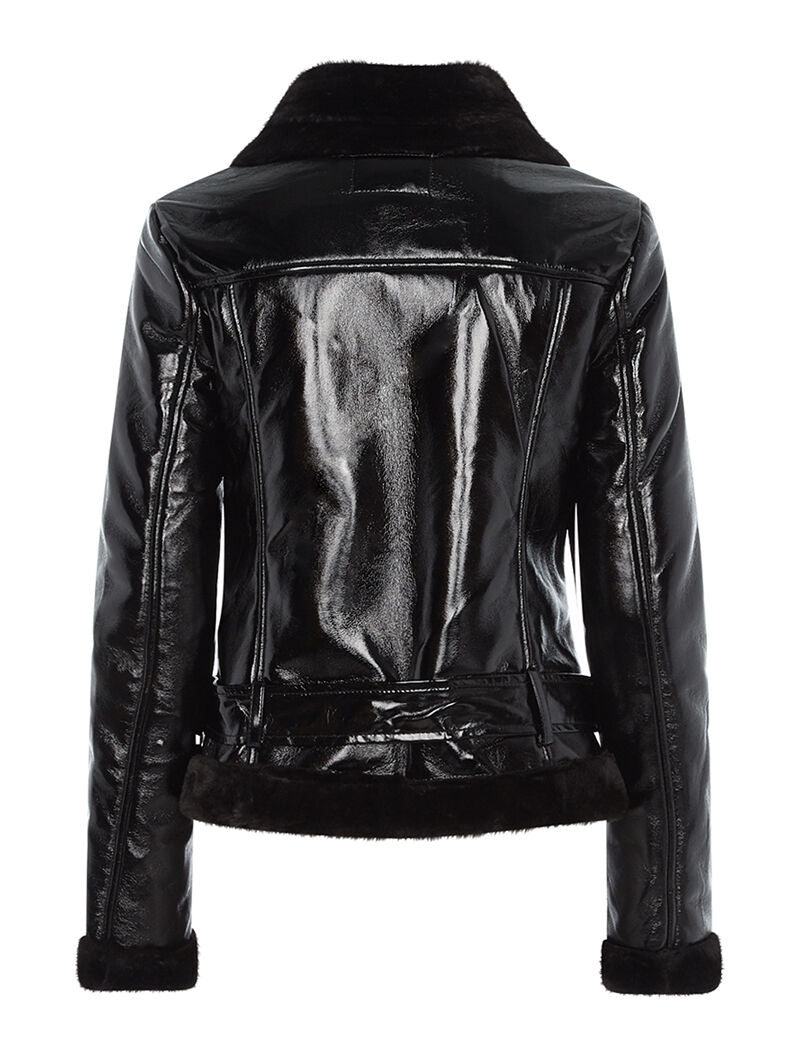 Blouson aspect vernis bas ceinturé - noir - 2