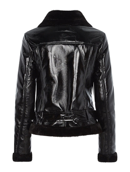 Blouson aspect vernis bas ceinturé - noir - 2