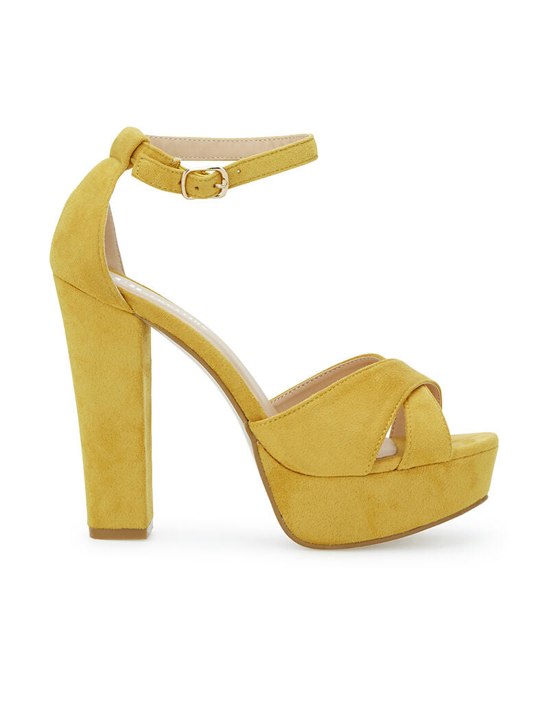 Sandales ganse croisé à plateforme - moutarde - 1