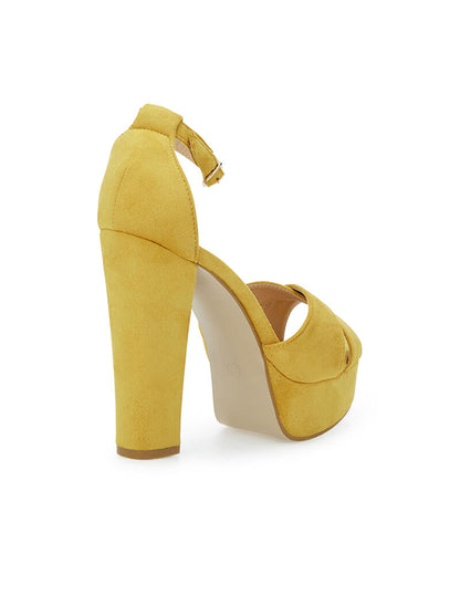 Sandales ganse croisé à plateforme - moutarde - 4