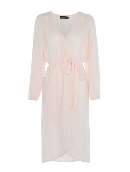 Robe fluide à manches ballon - rose orange - 1