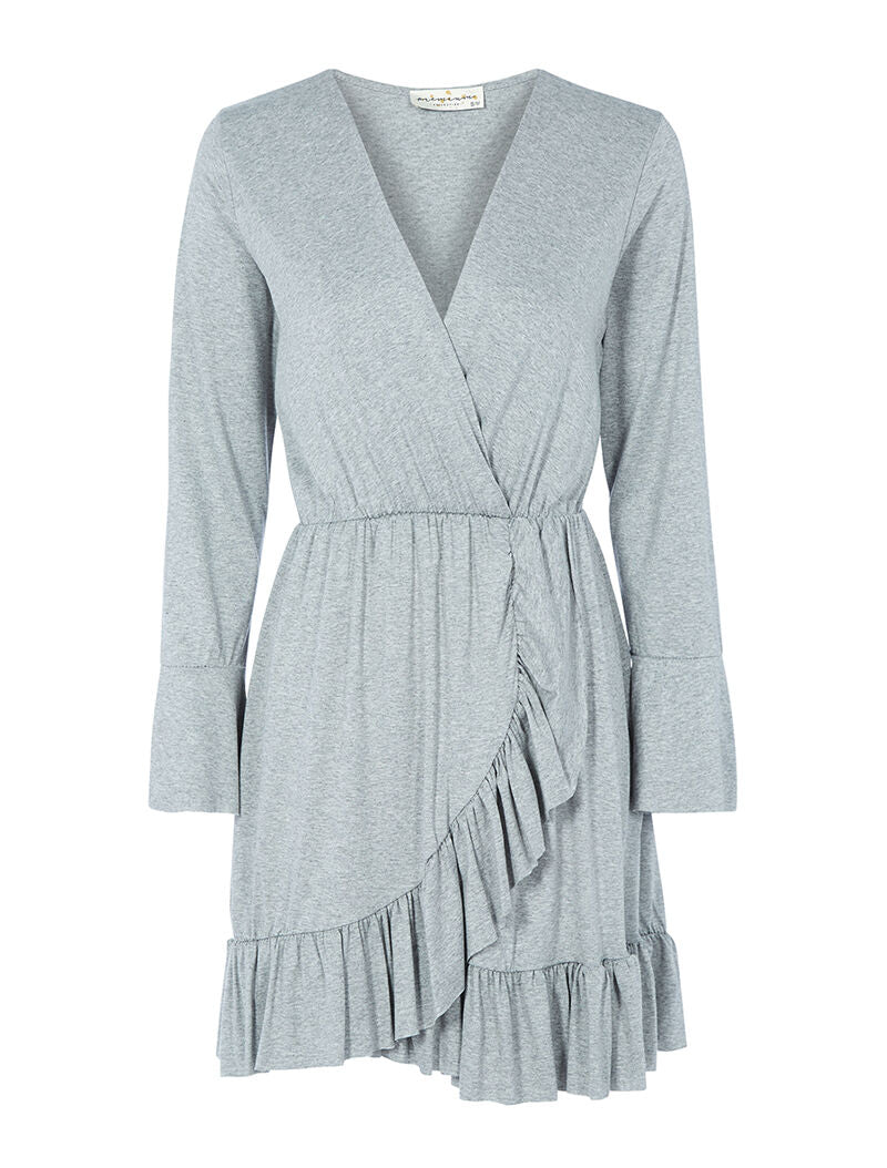 Robe effet portefeuille bas volanté - gris chiné - 1