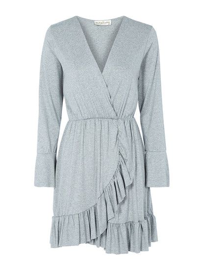 Robe effet portefeuille bas volanté - gris chiné - 1