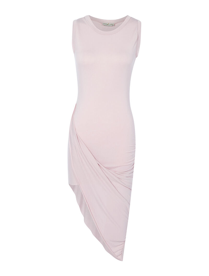 Robe à bord asymétrique drapé - rose orange - 1