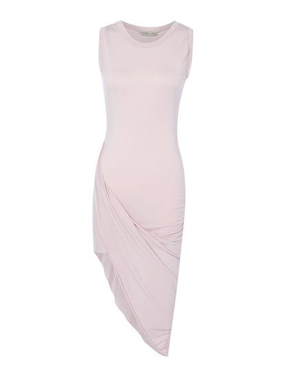 Robe à bord asymétrique drapé - rose orange - 1